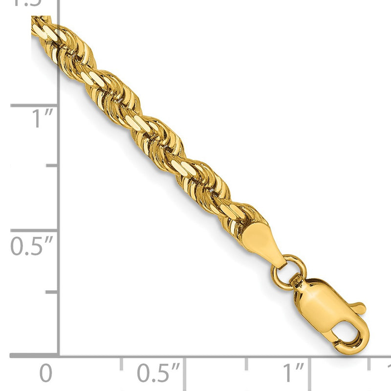 14K Yellow Gold 4mm Diamond-Cut Quadruple Rope Lobster Clasp Chain Bracelet
