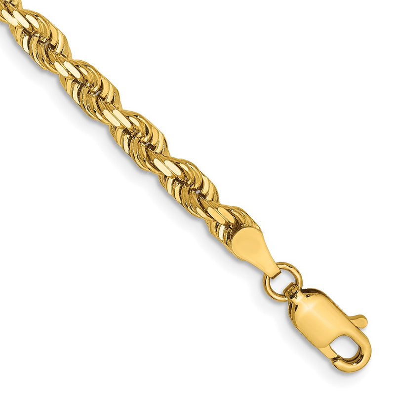 14K Yellow Gold 4mm Diamond-Cut Quadruple Rope Lobster Clasp Chain Bracelet