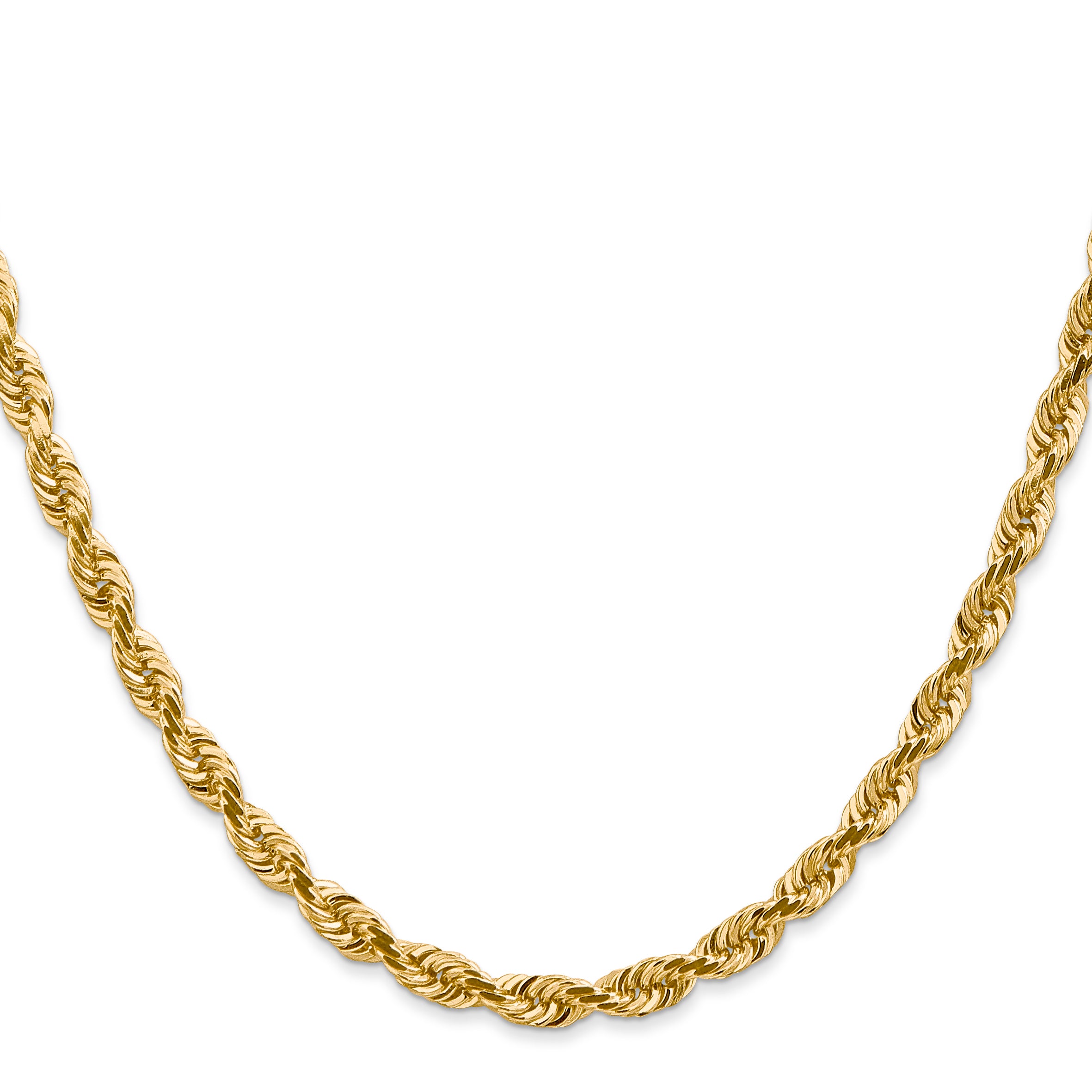 14K Yellow Gold 4.5mm Diamond-Cut Quadruple Rope Lobster Clasp Chain Necklace