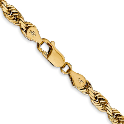 14K Yellow Gold 4.5mm Diamond-Cut Quadruple Rope Lobster Clasp Chain Necklace