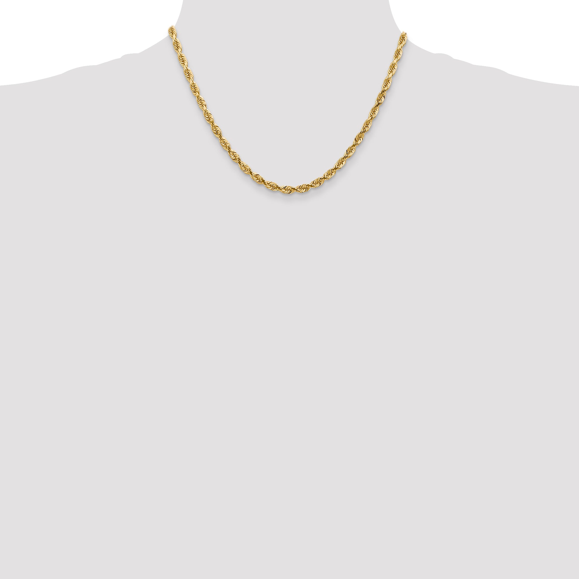 14K Yellow Gold 4.5mm Diamond-Cut Quadruple Rope Lobster Clasp Chain Necklace