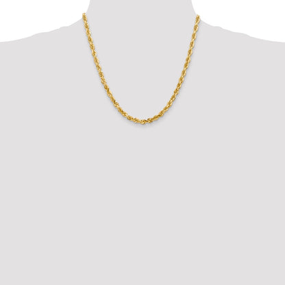 14K Yellow Gold 5mm Diamond-Cut Quadruple Rope Lobster Clasp Chain Necklace
