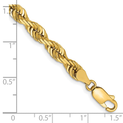 14K Yellow Gold 5mm Diamond-Cut Quadruple Rope Lobster Clasp Chain Bracelet