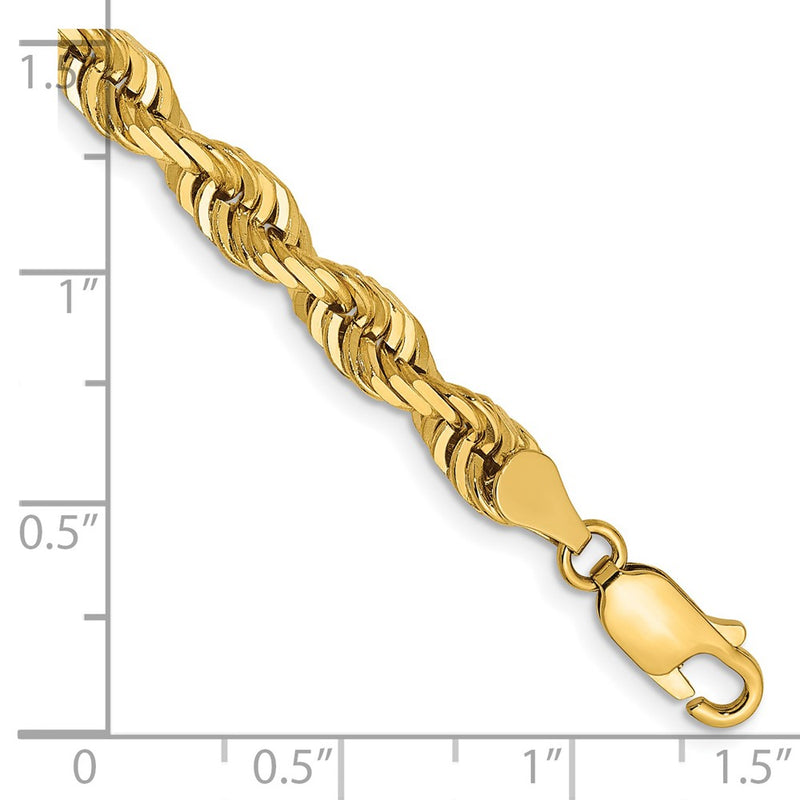 14K Yellow Gold 5mm Diamond-Cut Quadruple Rope Lobster Clasp Chain Bracelet