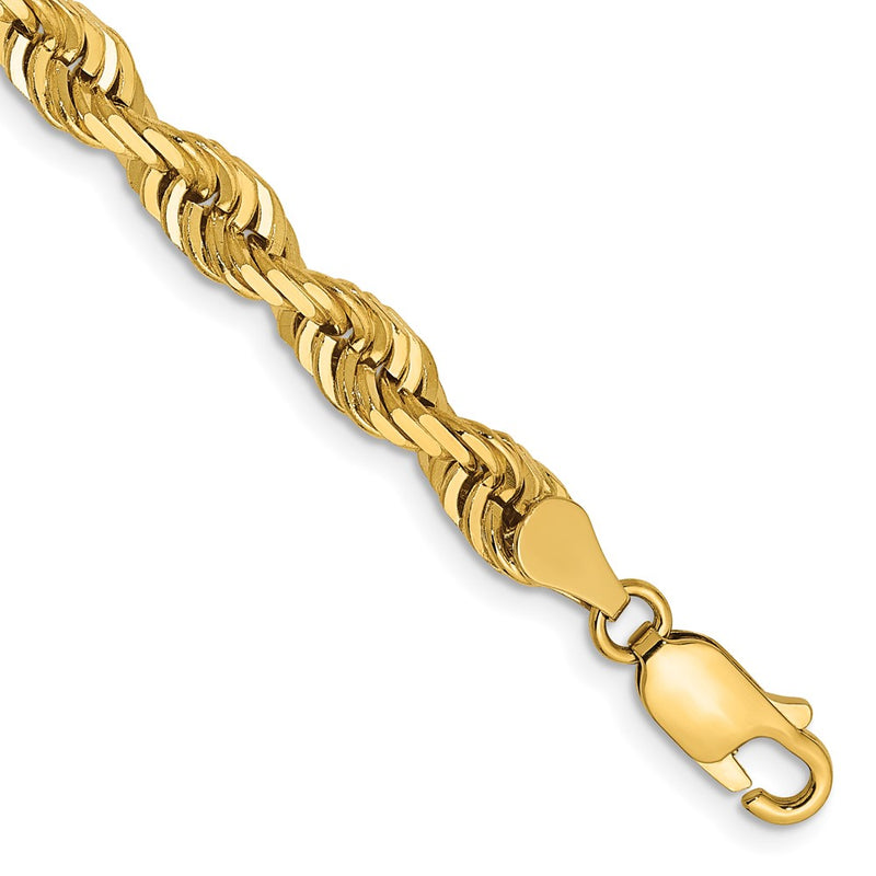 14K Yellow Gold 5mm Diamond-Cut Quadruple Rope Lobster Clasp Chain Bracelet