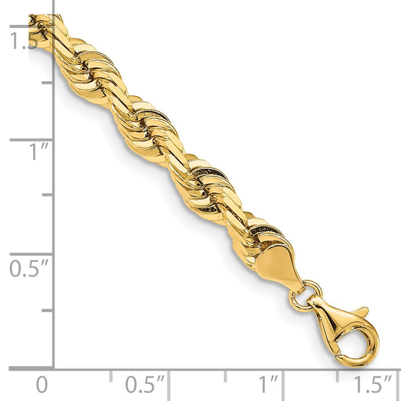 14K Yellow Gold 7mm Diamond-Cut Quadruple Rope Fancy Lobster Clasp Chain Bracelet