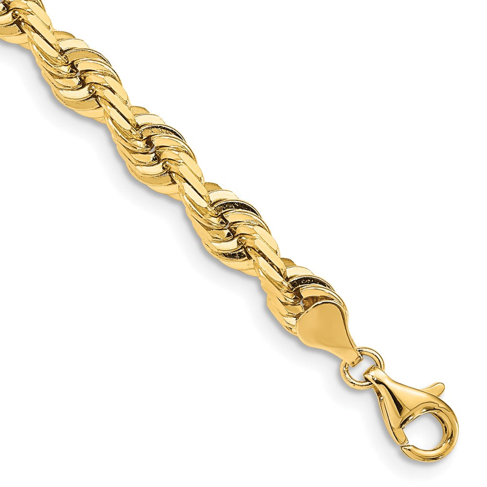 14K Yellow Gold 7mm Diamond-Cut Quadruple Rope Fancy Lobster Clasp Chain Bracelet