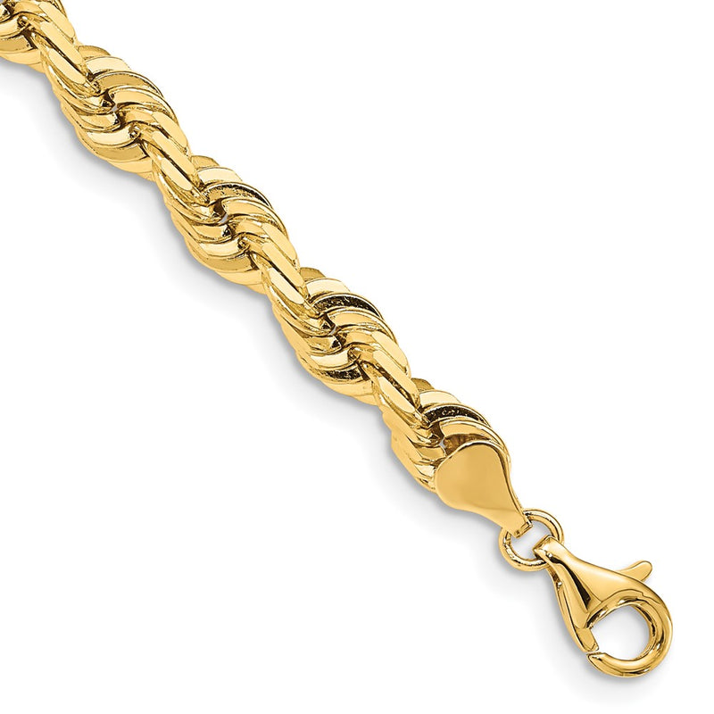 14K Yellow Gold 7mm Diamond-Cut Quadruple Rope Fancy Lobster Clasp Chain Bracelet