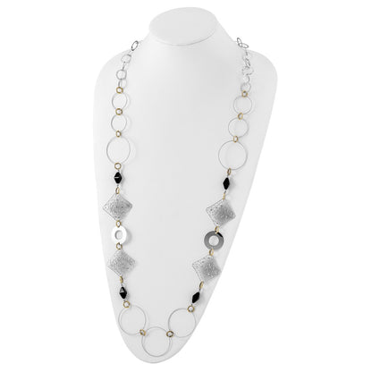 Sterling Silver And 18K Yellow Gold-Plated Onyx Fancy 41 Inch Necklace