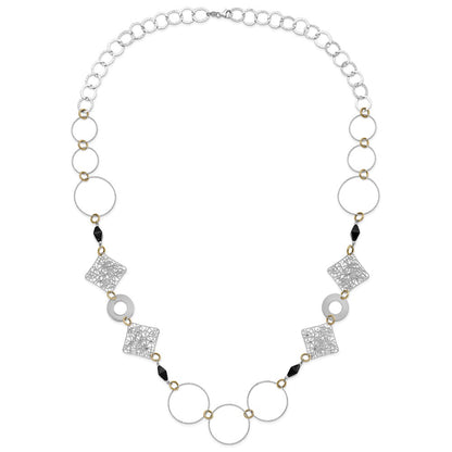 Sterling Silver And 18K Yellow Gold-Plated Onyx Fancy 41 Inch Necklace