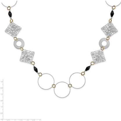 Sterling Silver And 18K Yellow Gold-Plated Onyx Fancy 41 Inch Necklace