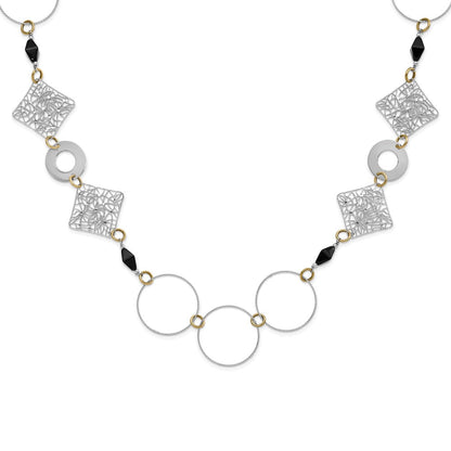 Sterling Silver And 18K Yellow Gold-Plated Onyx Fancy 41 Inch Necklace