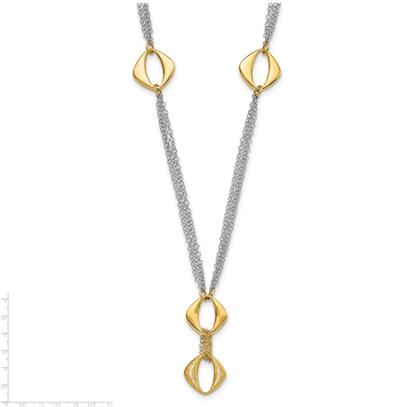 Sterling Silver 18K Gold-Plated Polished & Brushed Geometric Drop Necklace