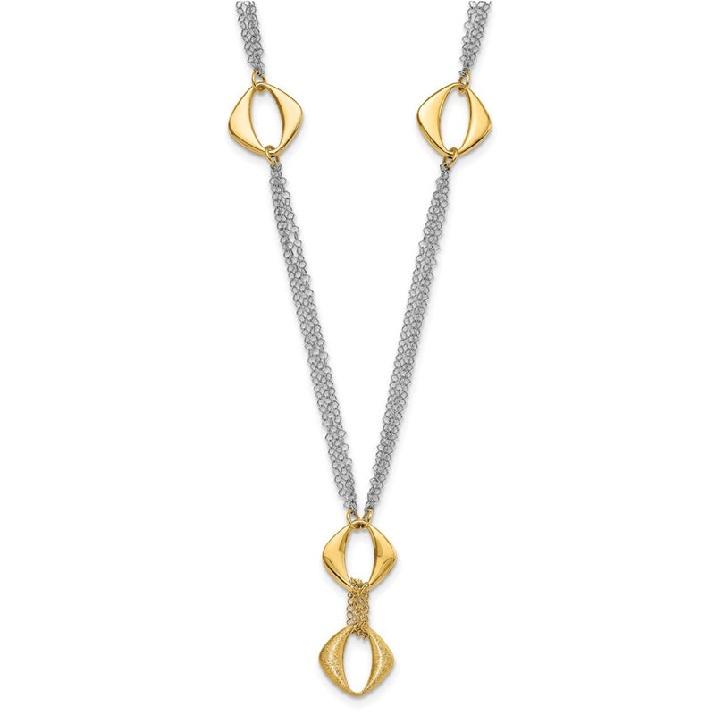 Sterling Silver 18K Gold-Plated Polished & Brushed Geometric Drop Necklace