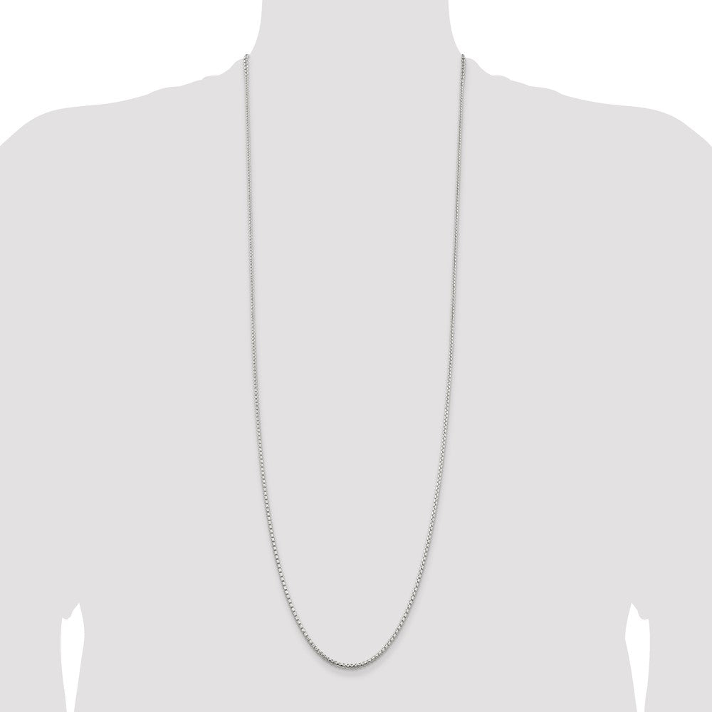 36 Inch Sterling Silver 2mm Diamond-Cut Round Box Chain Necklace
