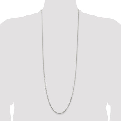36 Inch Sterling Silver 2mm Diamond-Cut Round Box Chain Necklace