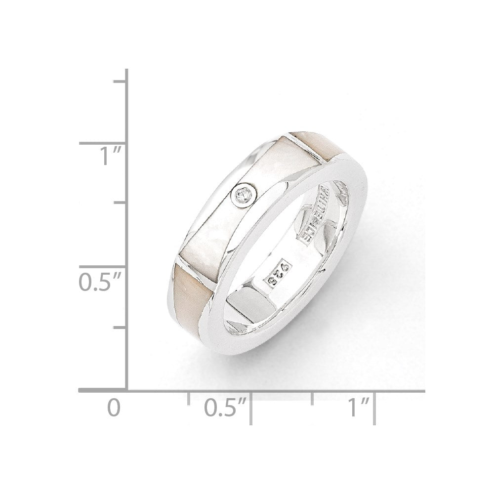 Sterling Silver Ss White Ice .01Ct Diamond And Mop Ring