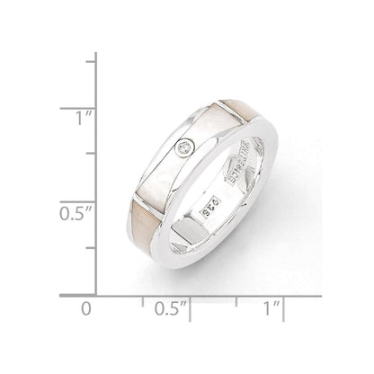 Sterling Silver Ss White Ice .01Ct Diamond And Mop Ring