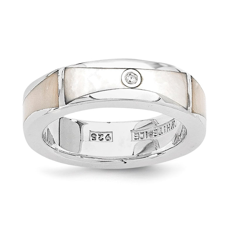 Sterling Silver Ss White Ice .01Ct Diamond And Mop Ring