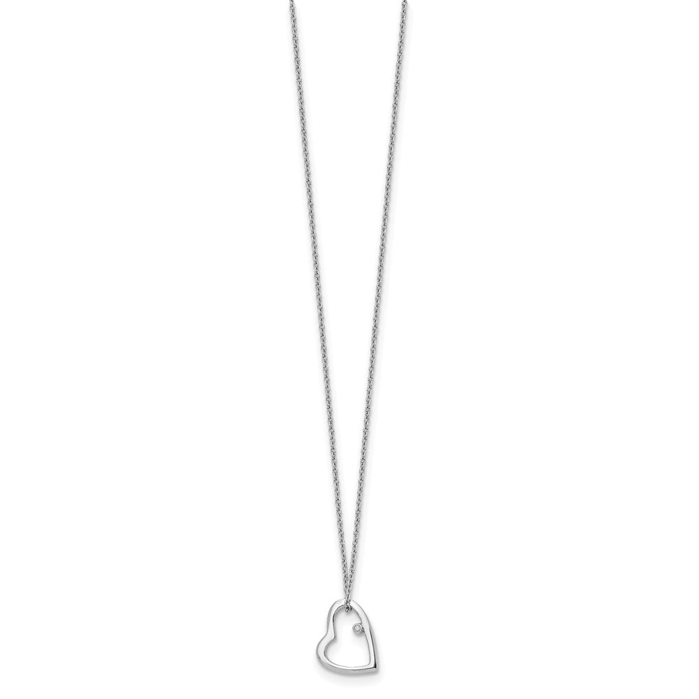 Sterling Silver White Ice Rhodium-Plated 18 Inch Diamond Open Heart Necklace With 2 Extender