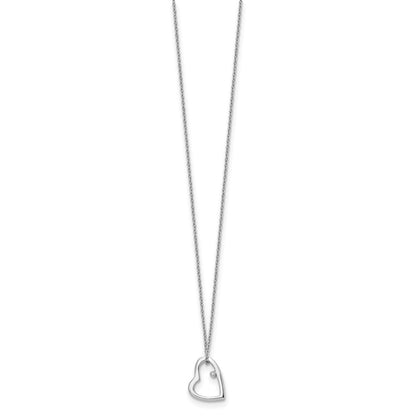 Sterling Silver White Ice Rhodium-Plated 18 Inch Diamond Open Heart Necklace With 2 Extender