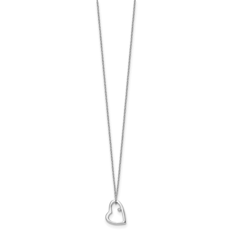 Sterling Silver White Ice Rhodium-Plated 18 Inch Diamond Open Heart Necklace With 2 Extender