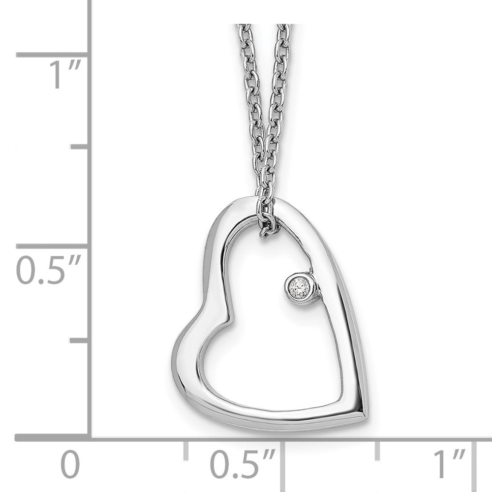 Sterling Silver White Ice Rhodium-Plated 18 Inch Diamond Open Heart Necklace With 2 Extender