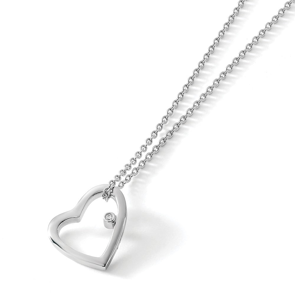 Sterling Silver White Ice Rhodium-Plated 18 Inch Diamond Open Heart Necklace With 2 Extender