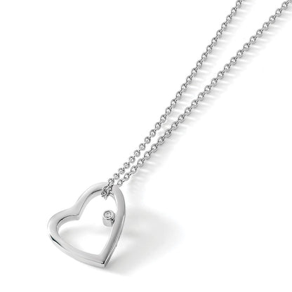 Sterling Silver White Ice Rhodium-Plated 18 Inch Diamond Open Heart Necklace With 2 Extender