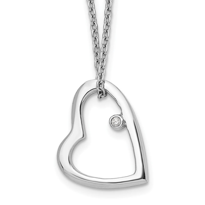 Sterling Silver White Ice Rhodium-Plated 18 Inch Diamond Open Heart Necklace With 2 Extender