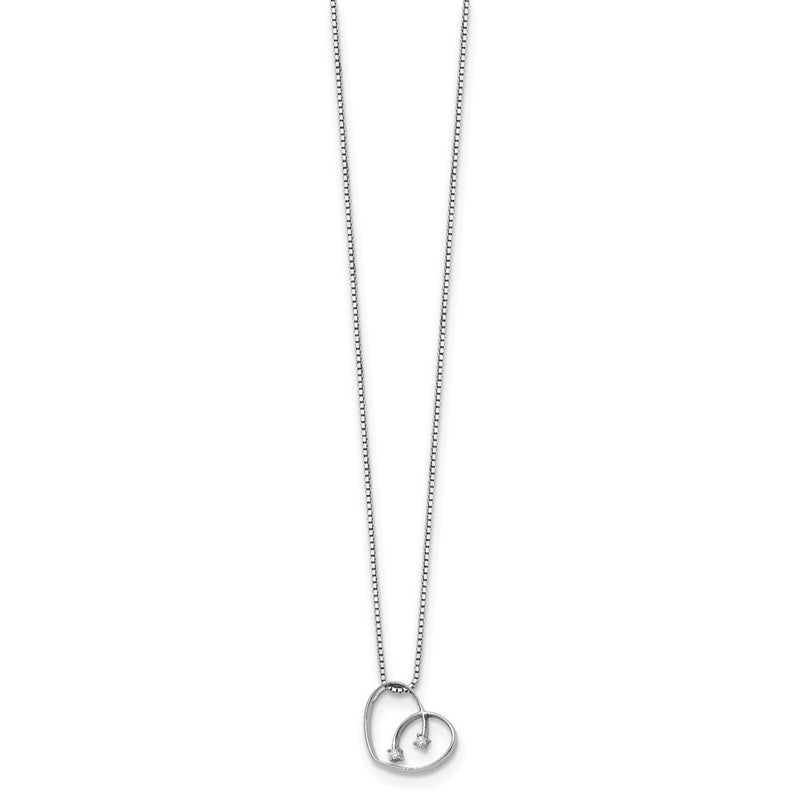 Sterling Silver White Ice Rhodium-Plated 18 Inch Diamond Open Heart Necklace With 2 Extender