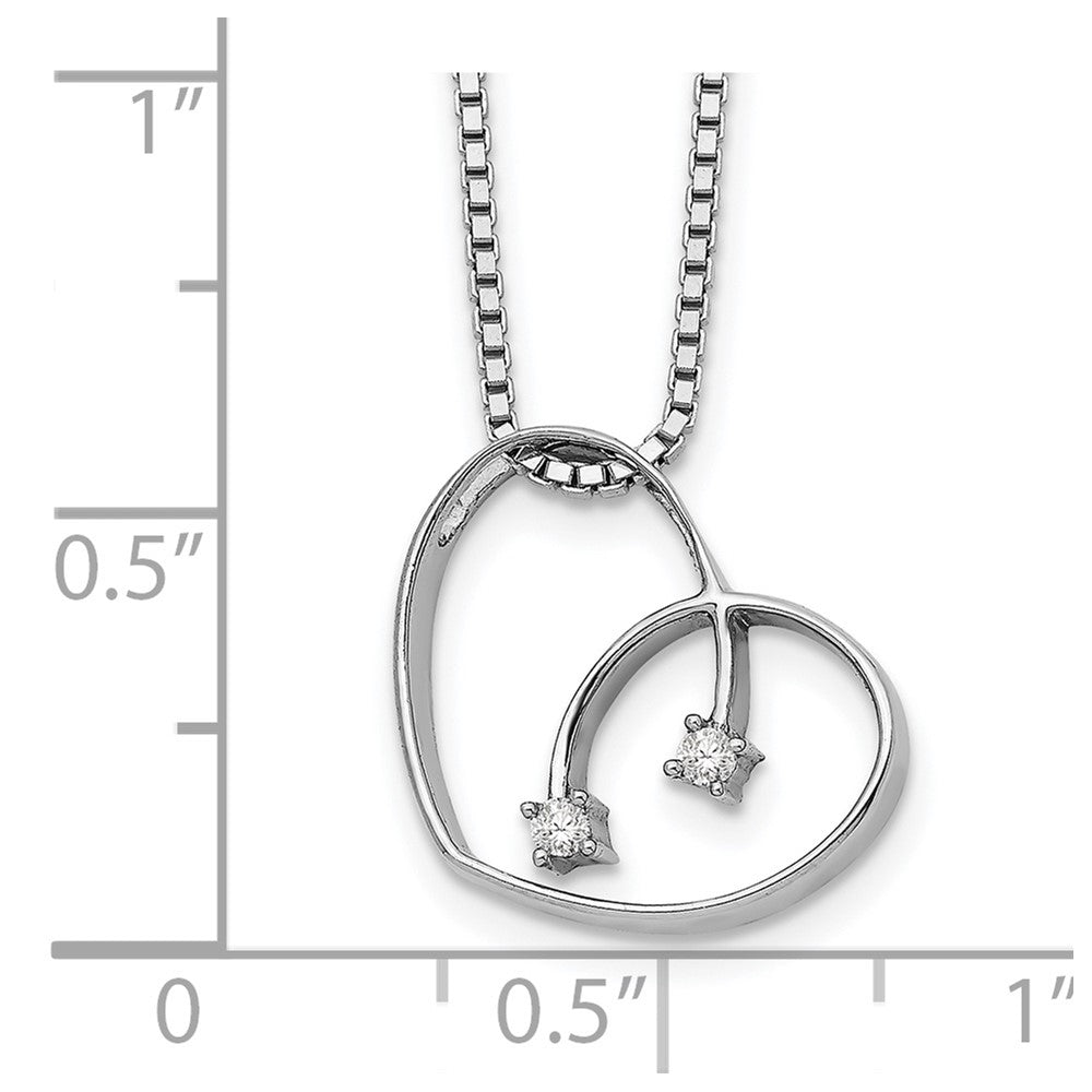Sterling Silver White Ice Rhodium-Plated 18 Inch Diamond Open Heart Necklace With 2 Extender