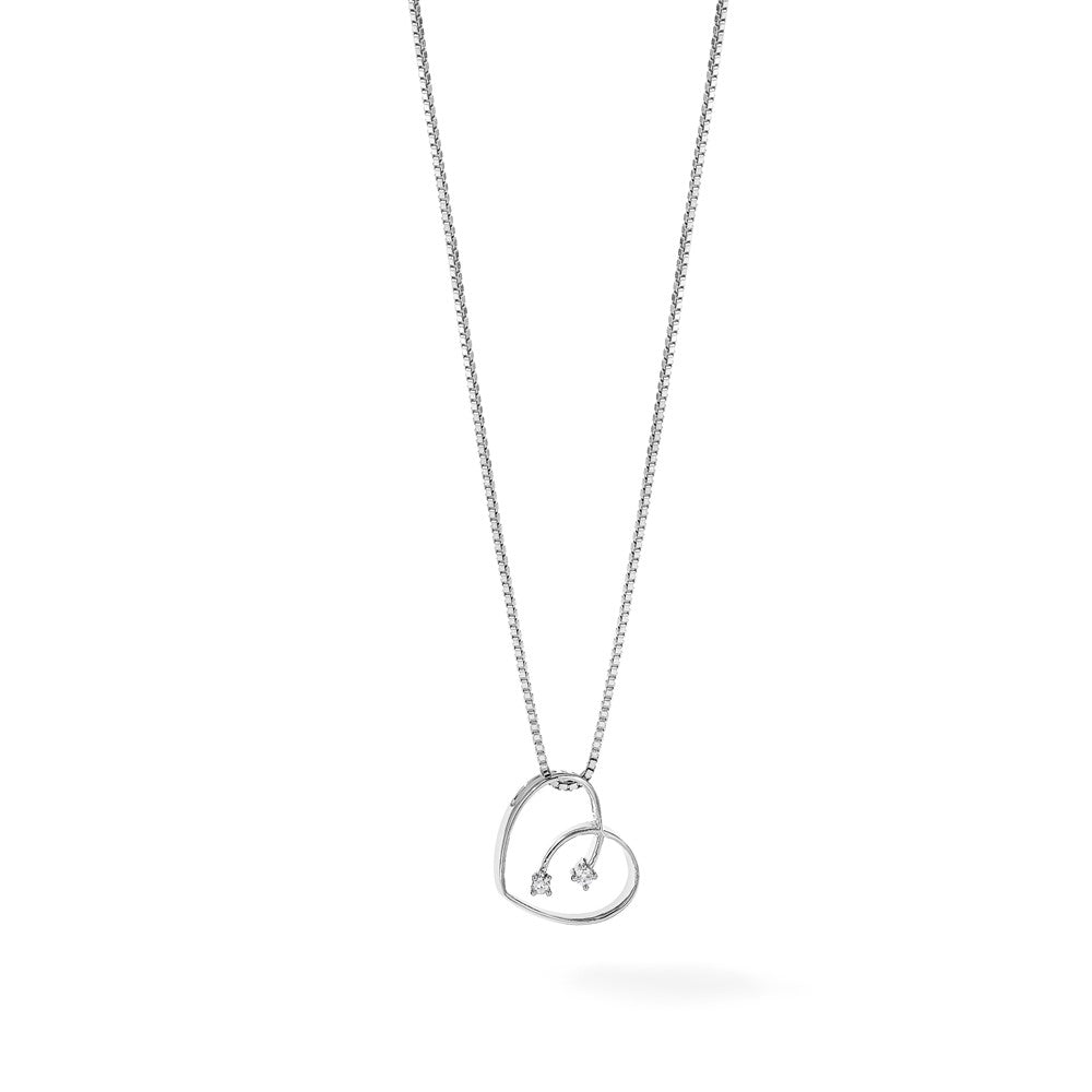 Sterling Silver White Ice Rhodium-Plated 18 Inch Diamond Open Heart Necklace With 2 Extender
