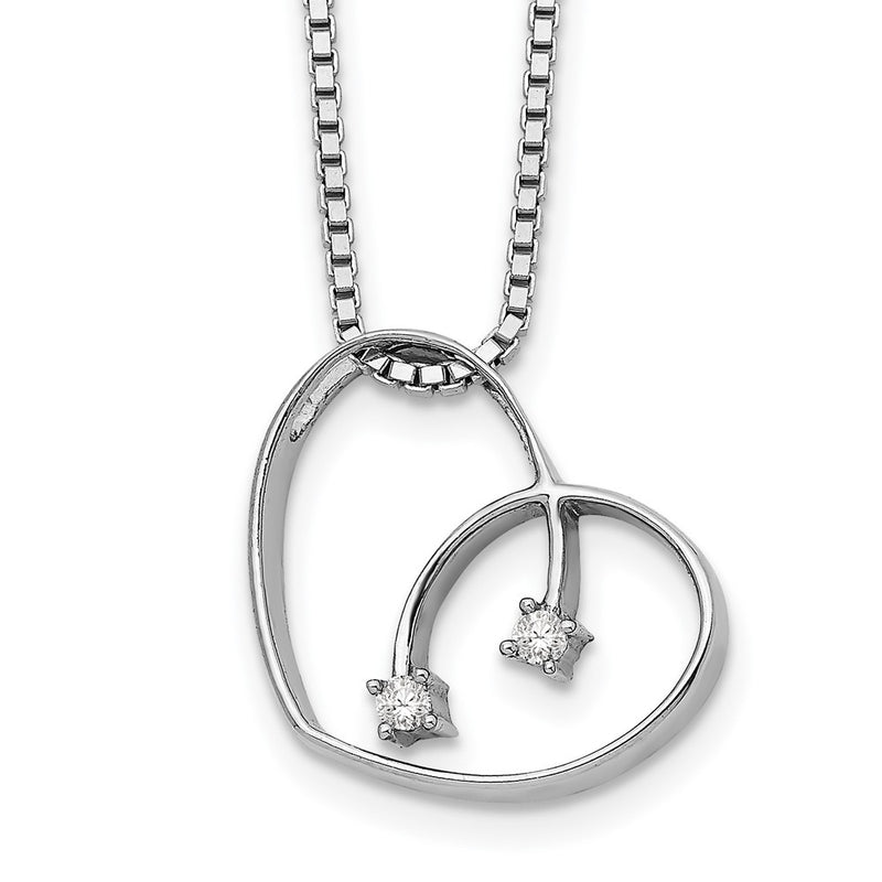 Sterling Silver White Ice Rhodium-Plated 18 Inch Diamond Open Heart Necklace With 2 Extender