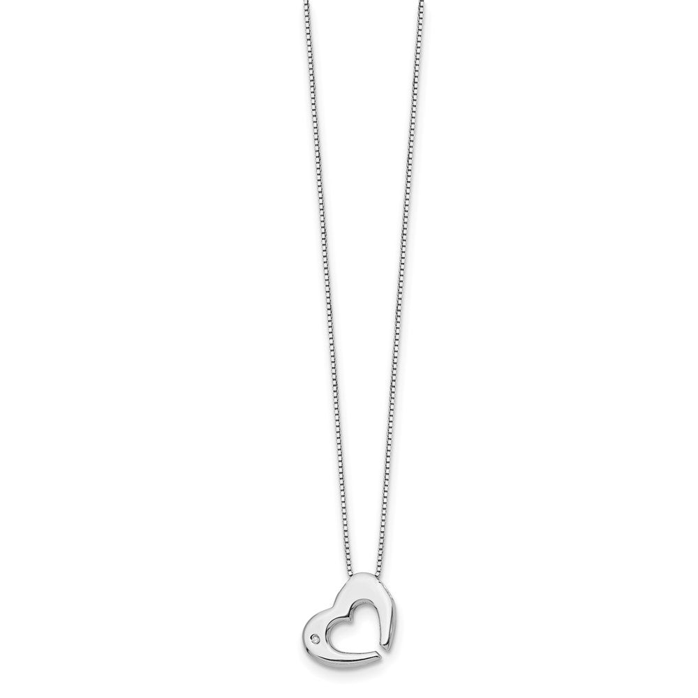 Sterling Silver White Ice Rhodium-Plated 18 Inch Diamond Heart Necklace With 2 Extender