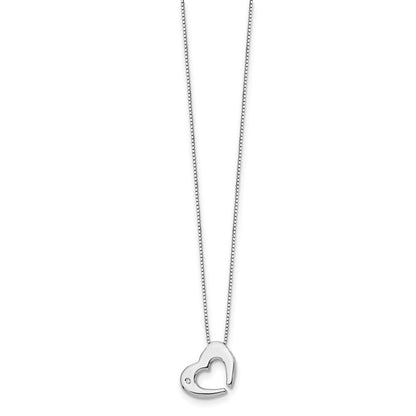 Sterling Silver White Ice Rhodium-Plated 18 Inch Diamond Heart Necklace With 2 Extender