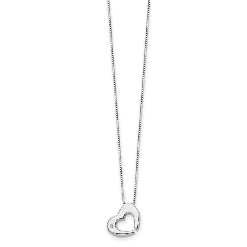 Sterling Silver White Ice Rhodium-Plated 18 Inch Diamond Heart Necklace With 2 Extender