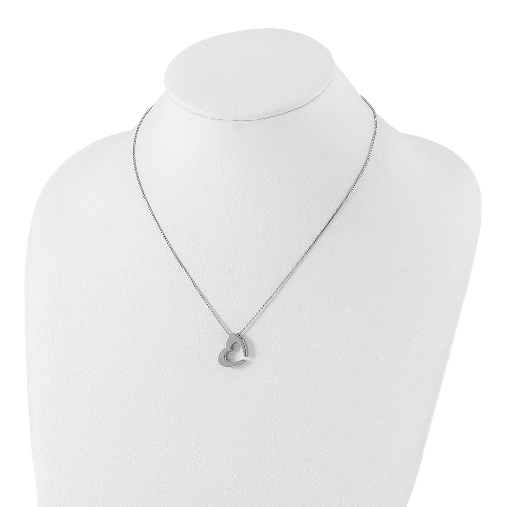 Sterling Silver White Ice Rhodium-Plated 18 Inch Diamond Heart Necklace With 2 Extender