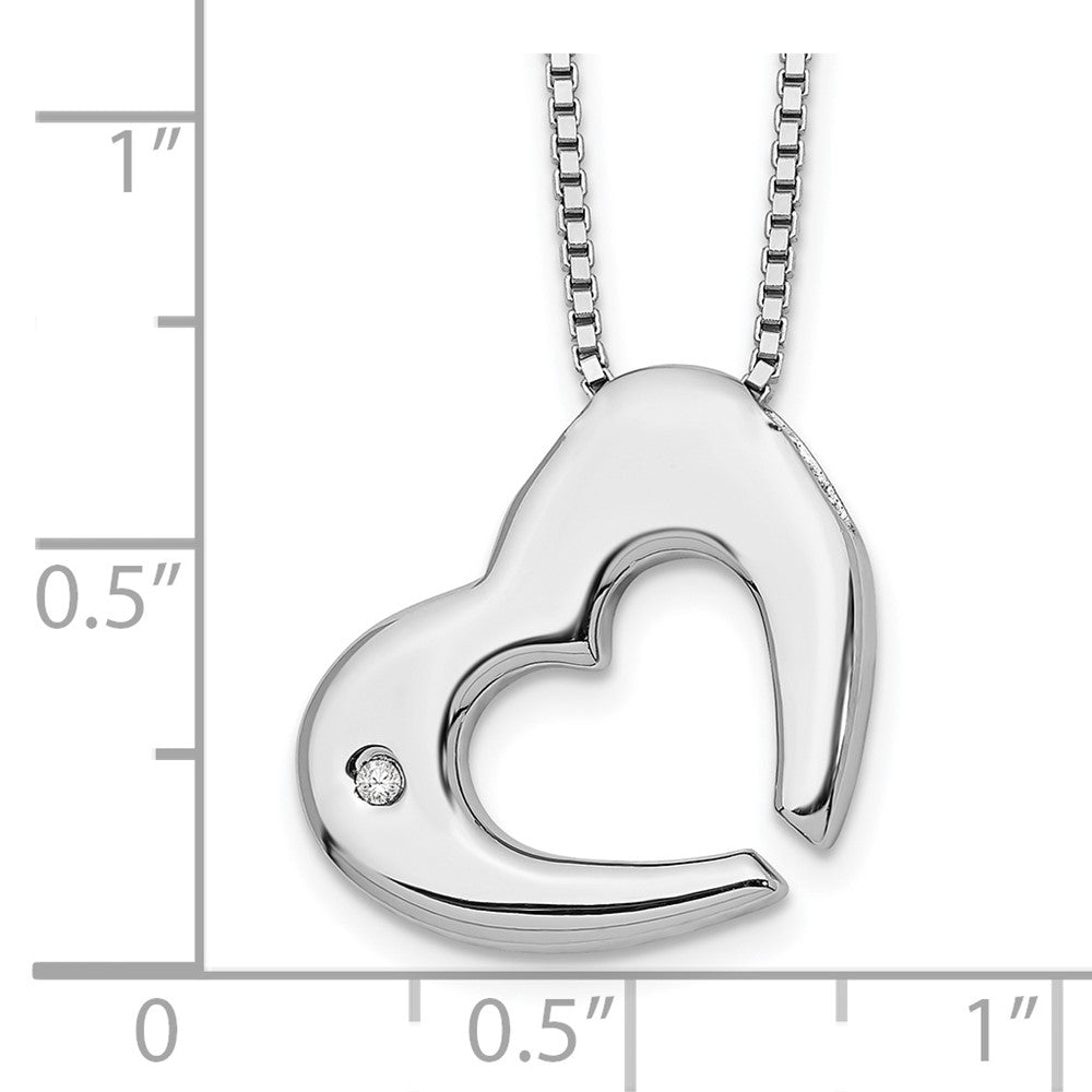 Sterling Silver White Ice Rhodium-Plated 18 Inch Diamond Heart Necklace With 2 Extender