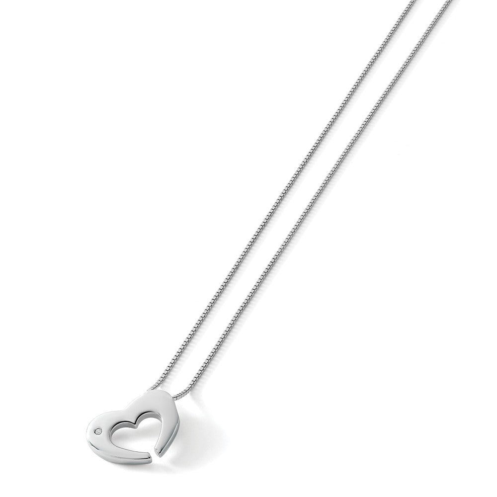 Sterling Silver White Ice Rhodium-Plated 18 Inch Diamond Heart Necklace With 2 Extender