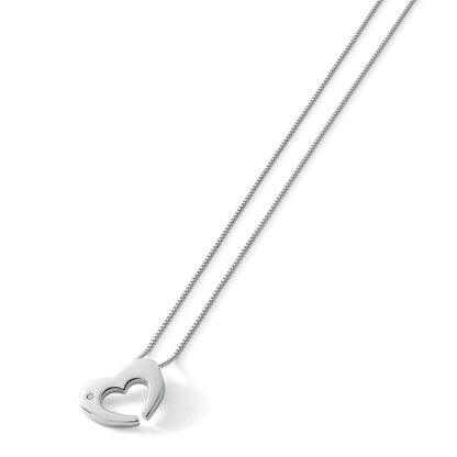 Sterling Silver White Ice Rhodium-Plated 18 Inch Diamond Heart Necklace With 2 Extender
