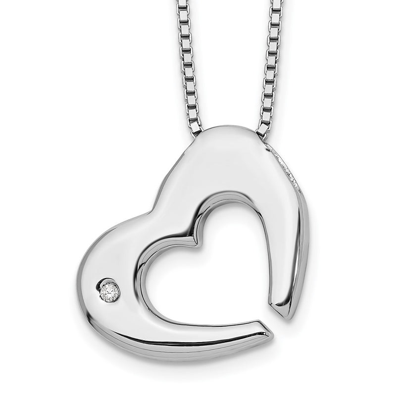 Sterling Silver White Ice Rhodium-Plated 18 Inch Diamond Heart Necklace With 2 Extender