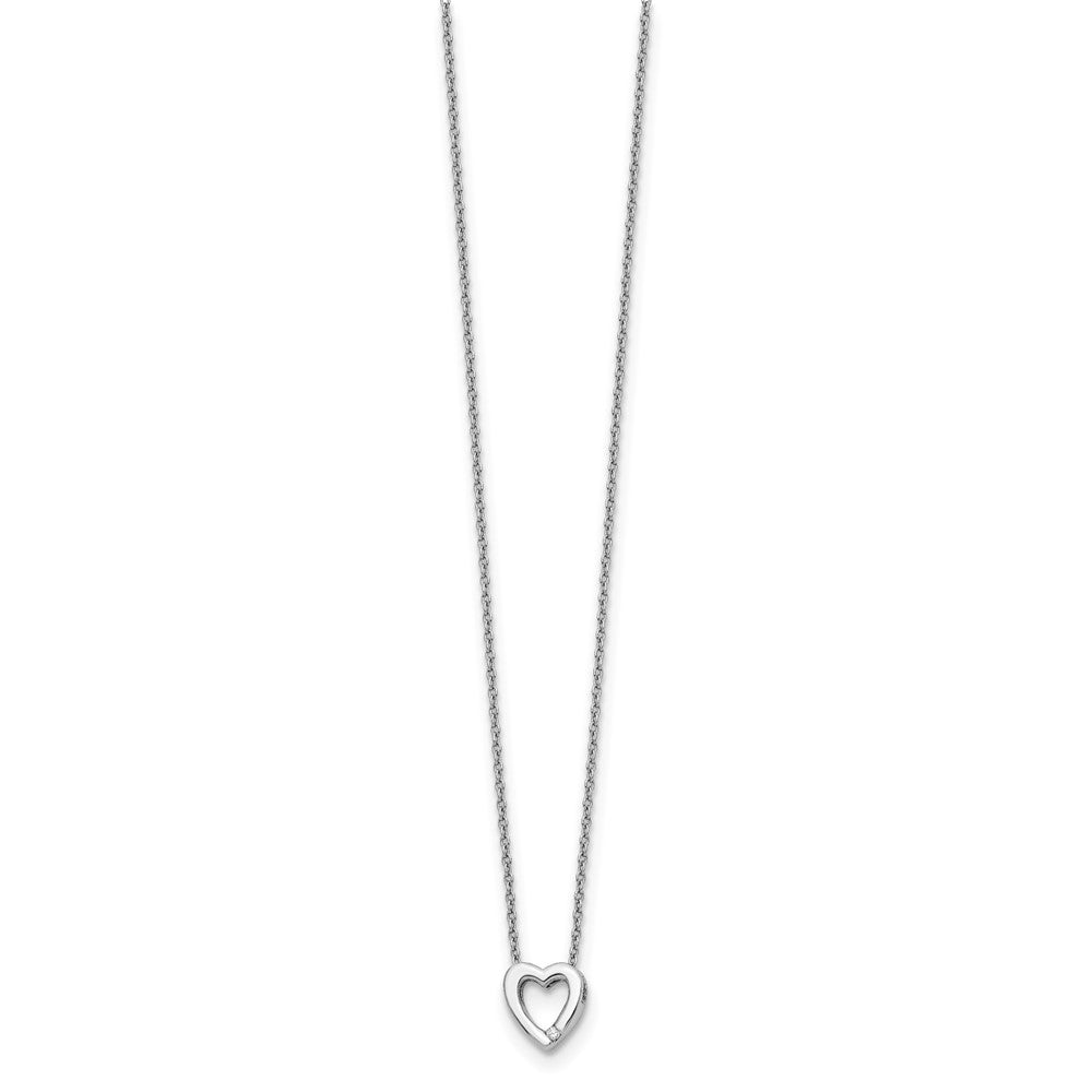 Sterling Silver White Ice Rhodium-Plated Diamond 18 Inch Heart Necklace With 2 Extender