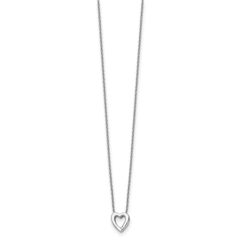 Sterling Silver White Ice Rhodium-Plated Diamond 18 Inch Heart Necklace With 2 Extender