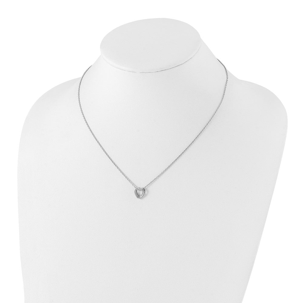 Sterling Silver White Ice Rhodium-Plated Diamond 18 Inch Heart Necklace With 2 Extender