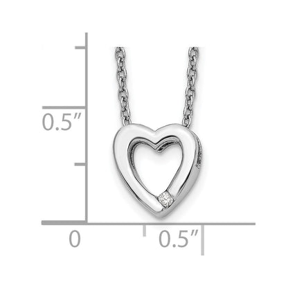 Sterling Silver White Ice Rhodium-Plated Diamond 18 Inch Heart Necklace With 2 Extender