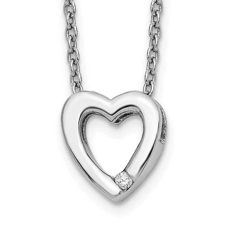 Sterling Silver White Ice Rhodium-Plated Diamond 18 Inch Heart Necklace With 2 Extender