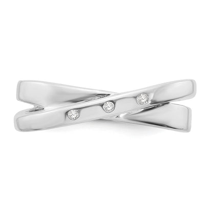 Sterling Silver White Ice Rhodium-Plated Diamond X Ring