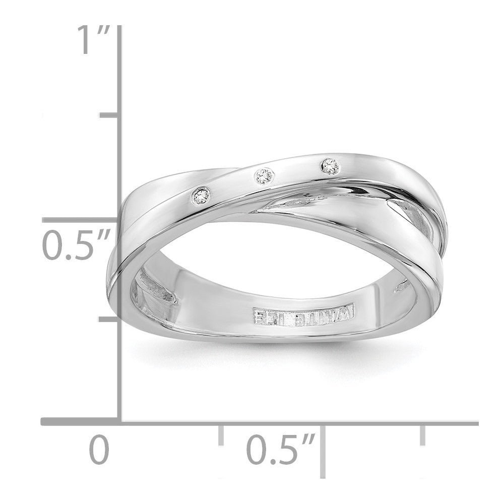 Sterling Silver White Ice Rhodium-Plated Diamond X Ring