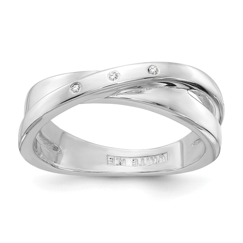 Sterling Silver White Ice Rhodium-Plated Diamond X Ring